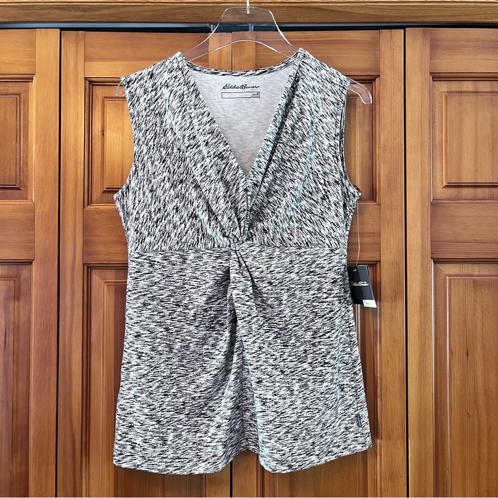 Eddie Bauer Black and White Blouse with Ruched Front